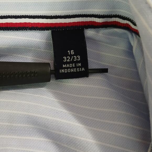 Tommy Hilfiger LS blue and white stripe button-up shirt 100% cotton 16 32/33 - Picture 13 of 14